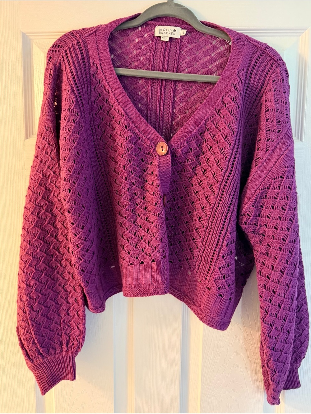 Molly Bracken Purple Knit V-Neck Cardigan